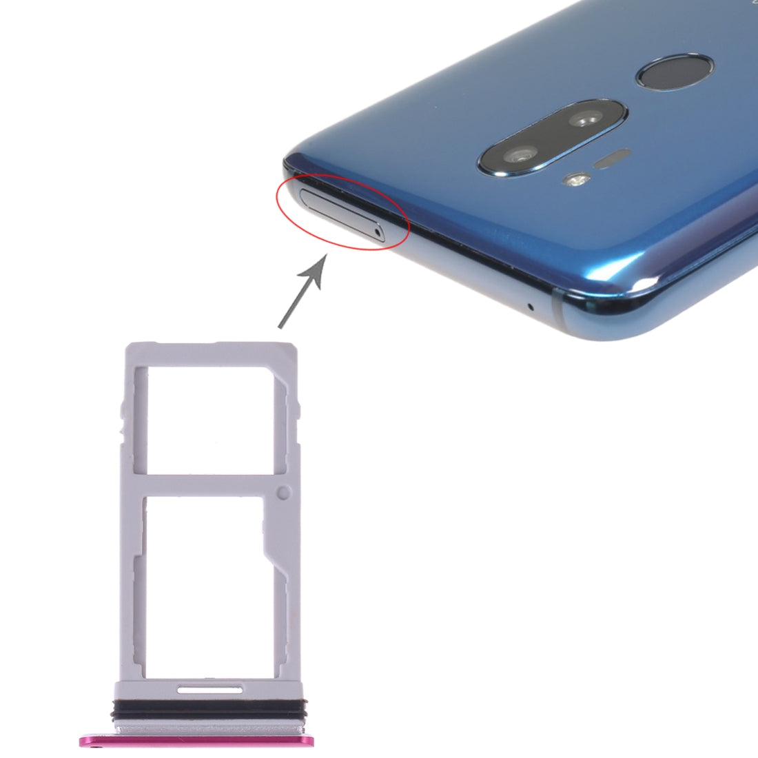 SIM Card Tray + SIM Card Tray / Micro SD Card Tray for LG G7 ThinQ G710 G710EM G710PM G710VMP G710ULM (Purplish Red)