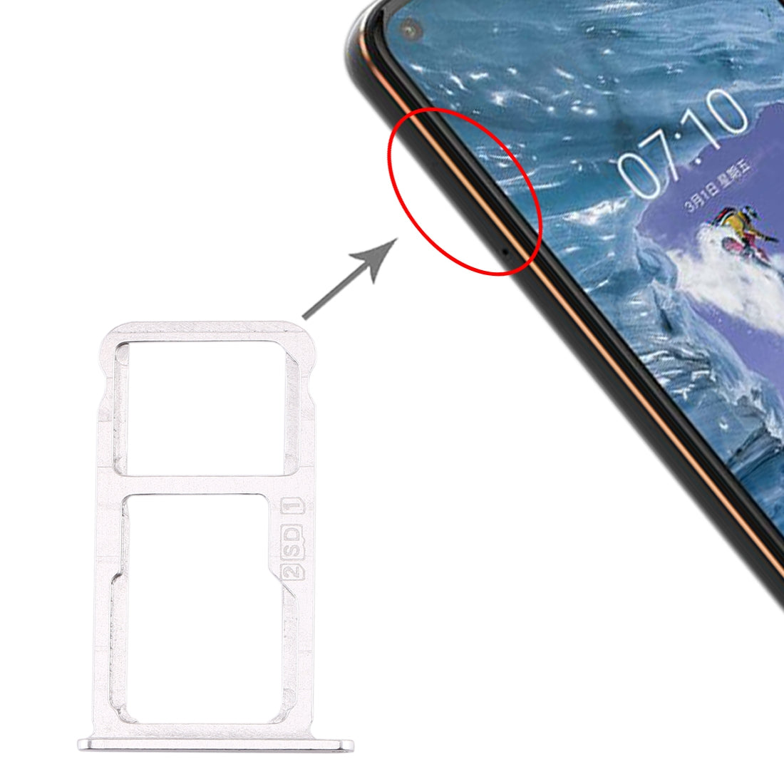 SIM Card Tray + SIM Card Tray / Micro SD Card Tray for Nokia  X7 / 8.1 / 7.1 Plus / TA-1131(Silver)