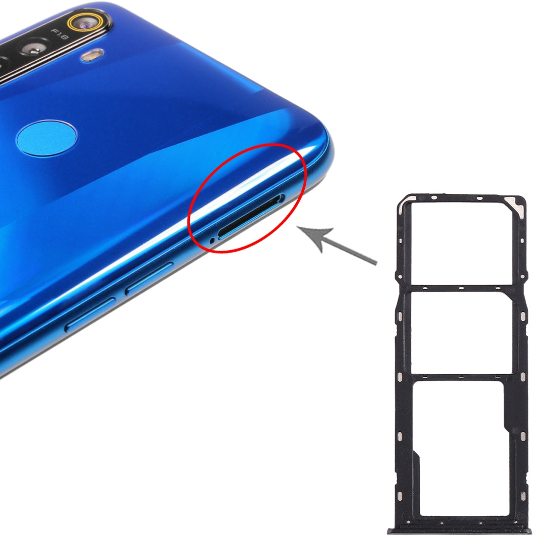 For OPPO Realme 5 SIM Card Tray + SIM Card Tray + Micro SD Card Tray (Black)
