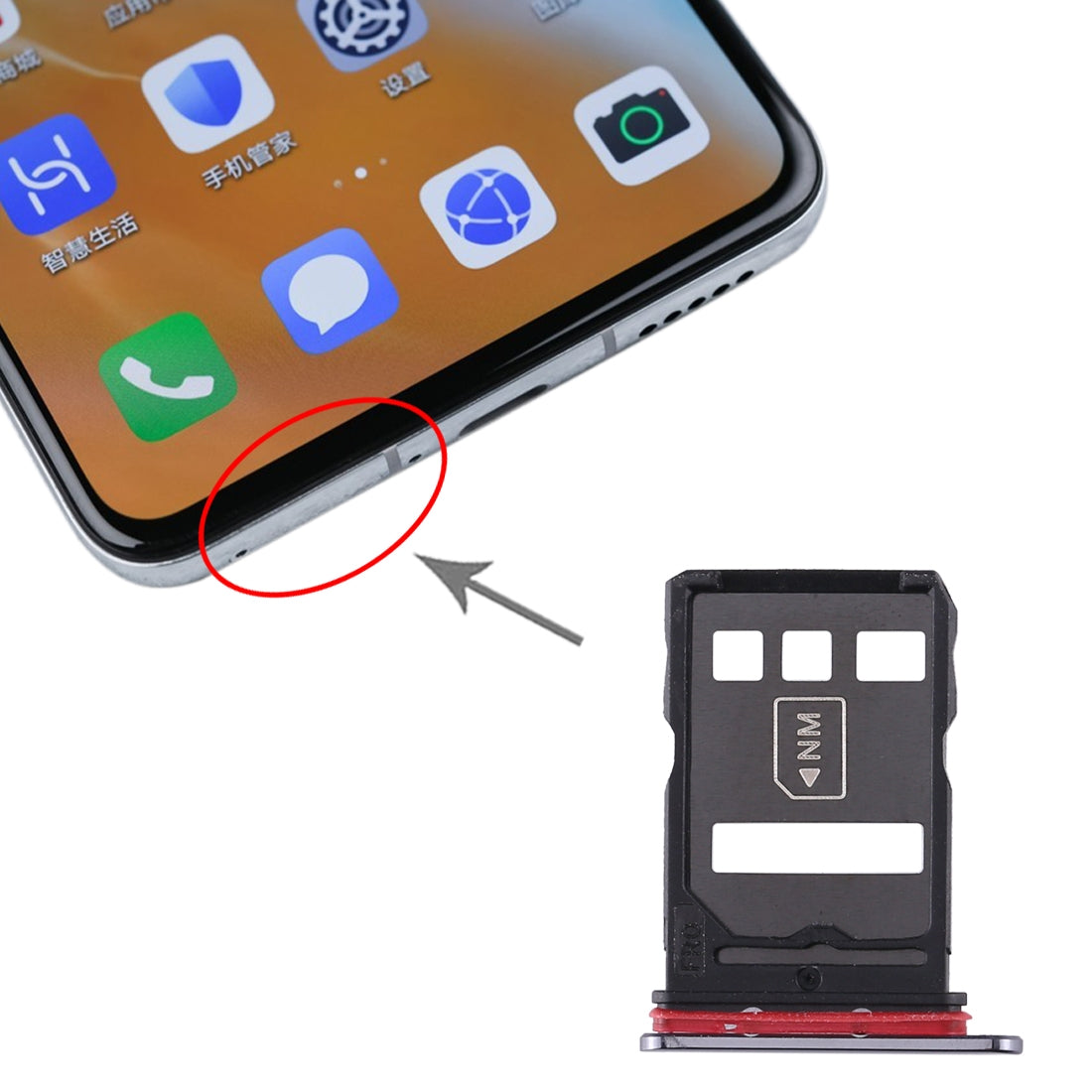 SIM Card Tray + NM Card Tray for Huawei P40 (Grey)