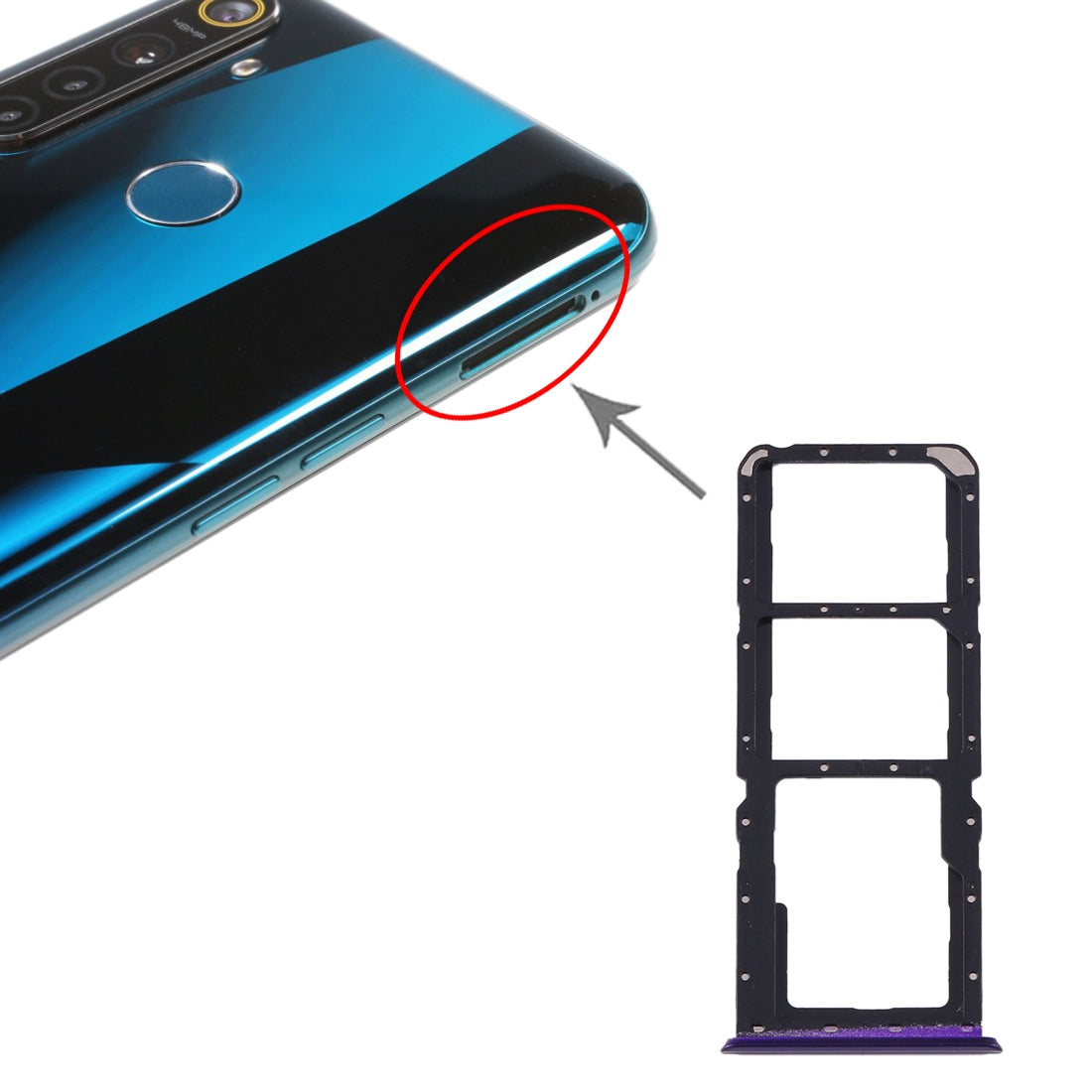 For OPPO Realme 5 Pro / Q SIM Card Tray + SIM Card Tray + Micro SD Card Tray (Purple)