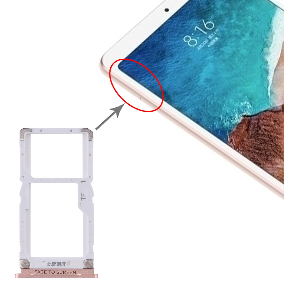 SIM Card Tray + Micro SD Card Tray for Xiaomi Mi Pad 4(Gold)