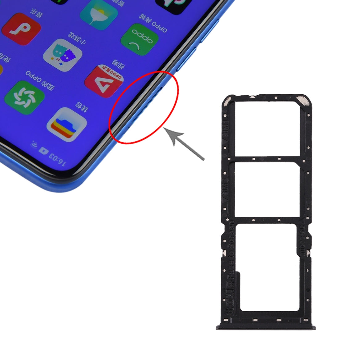 For OPPO A11x/A11/A9(2020)/A5(2020) SIM Card Tray + SIM Card Tray + Micro SD Card Tray (Black)