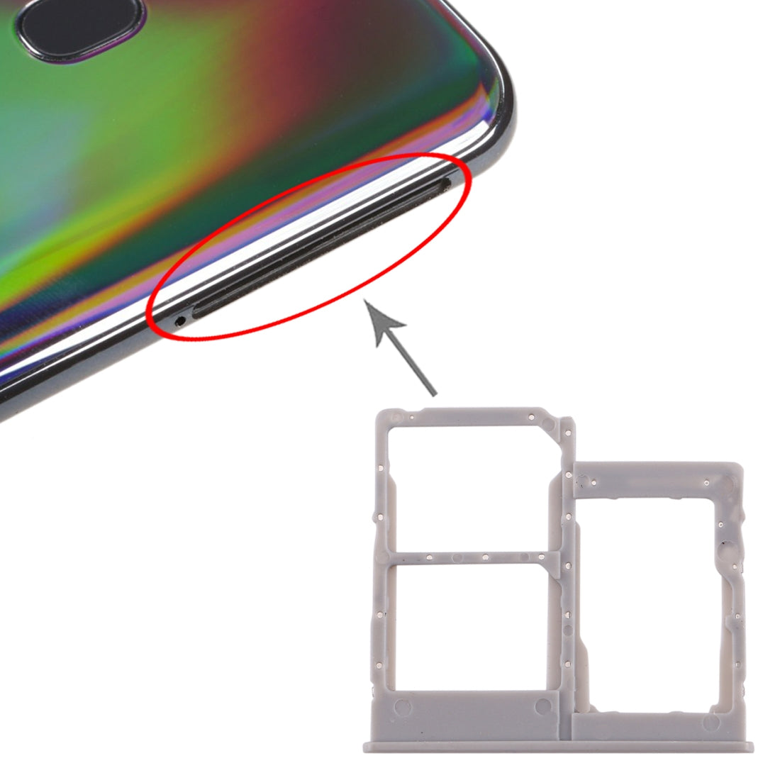 For Galaxy A40 SIM Card Tray + SIM Card Tray + Micro SD Card Tray (Grey)