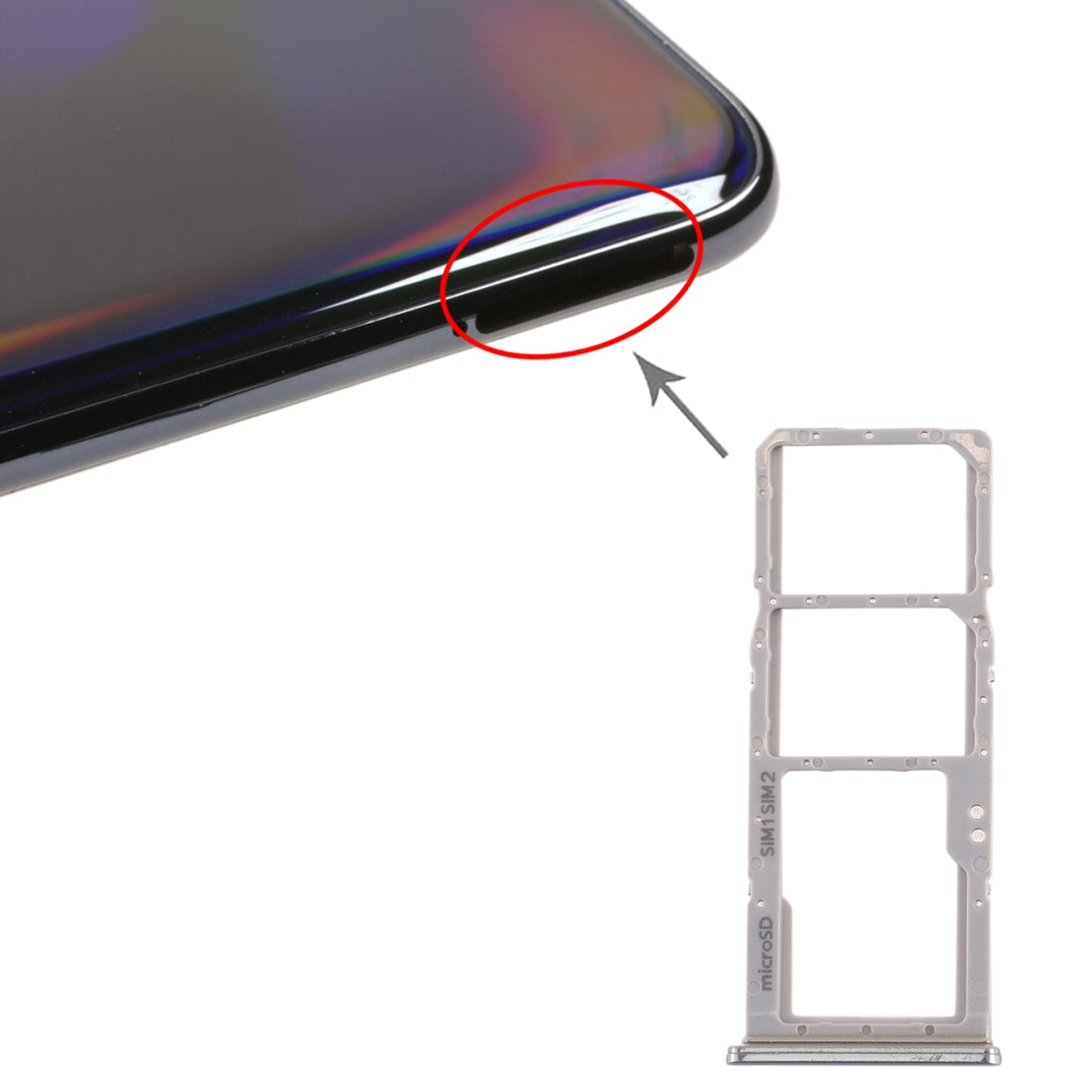 For Galaxy A70 SIM Card Tray + SIM Card Tray + Micro SD Card Tray (Grey)