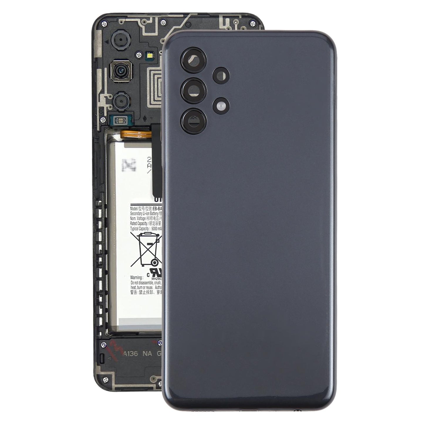 For Samsung Galaxy A13 SM-A135F Battery Back Cover with Camera Lens Frame(Black)