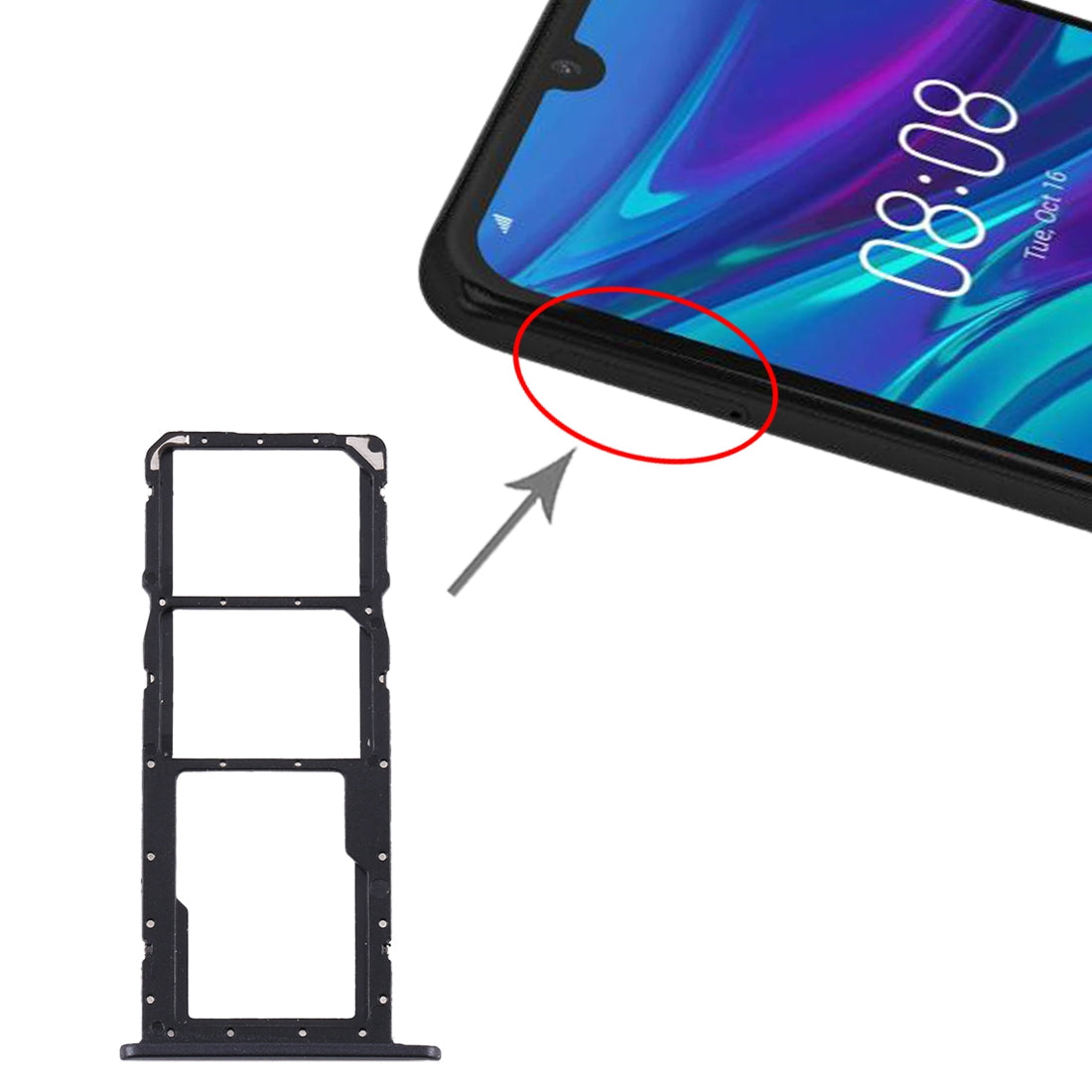 SIM Card Tray + SIM Card Tray + Micro SD Card Tray for Huawei Y6 Pro (2019) (Black)