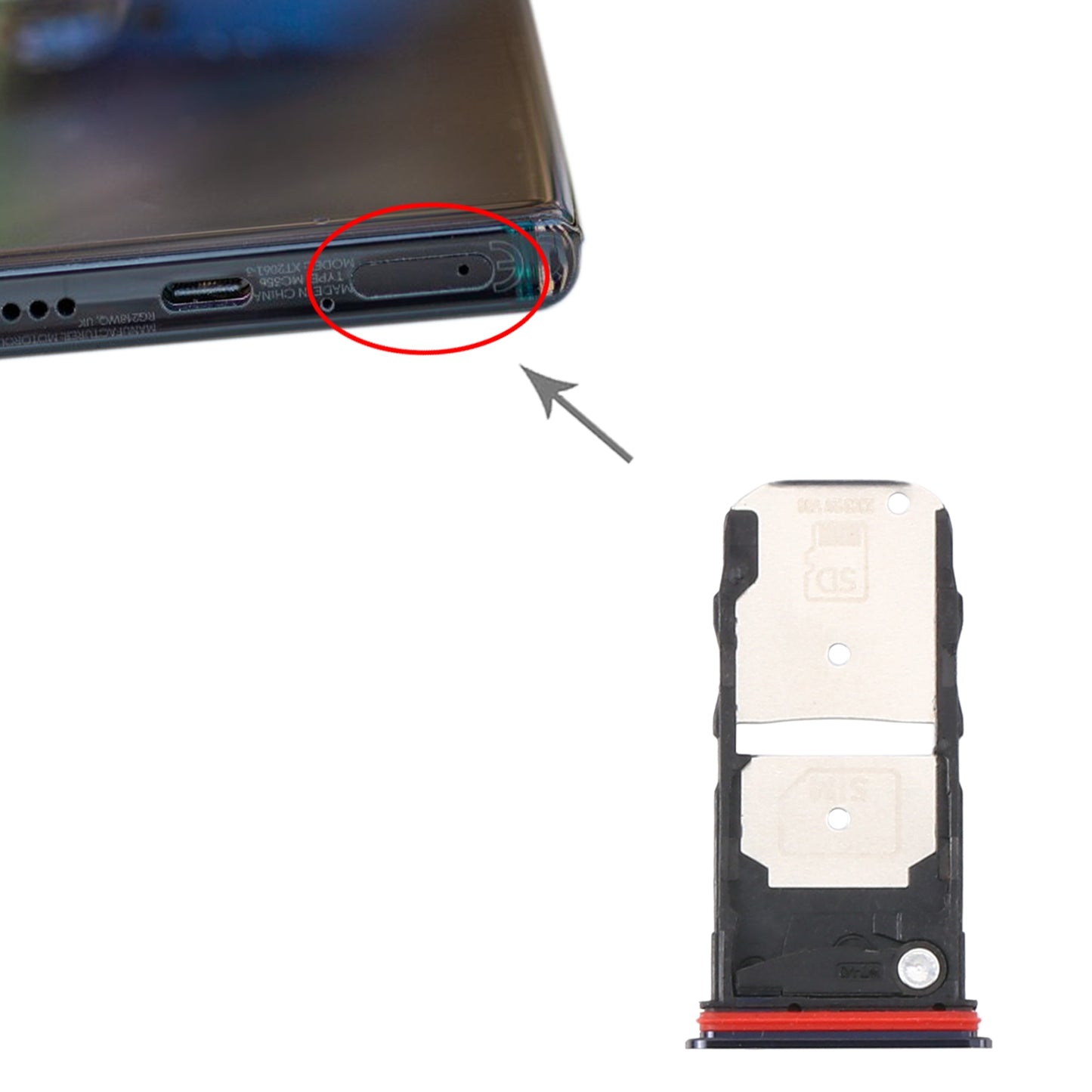 SIM Card Tray + Micro SD Card Tray for Motorola Moto Edge+ (Black)
