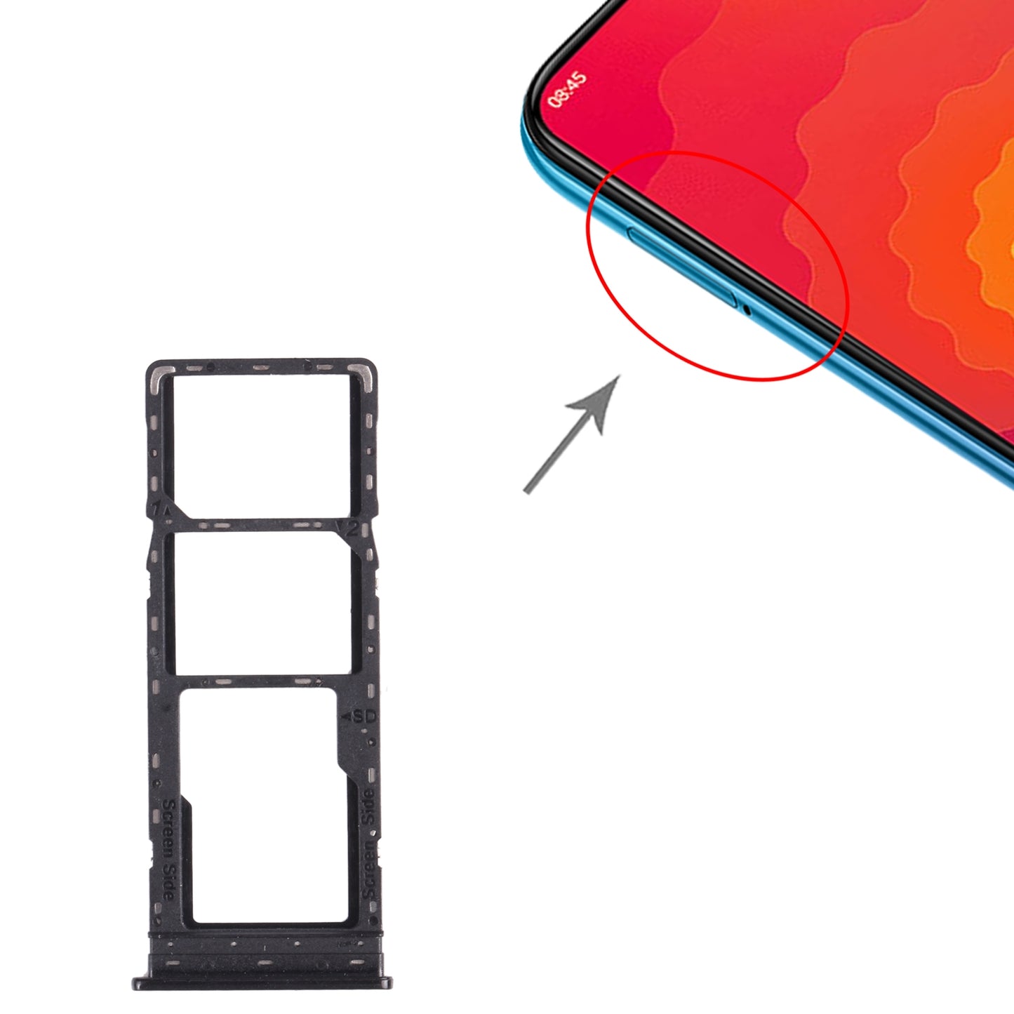 For Tecno Spark 4 / Camon 12 KC2 KC8 CC7 SIM Card Tray + SIM Card Tray + Micro SD Card Tray (Black)
