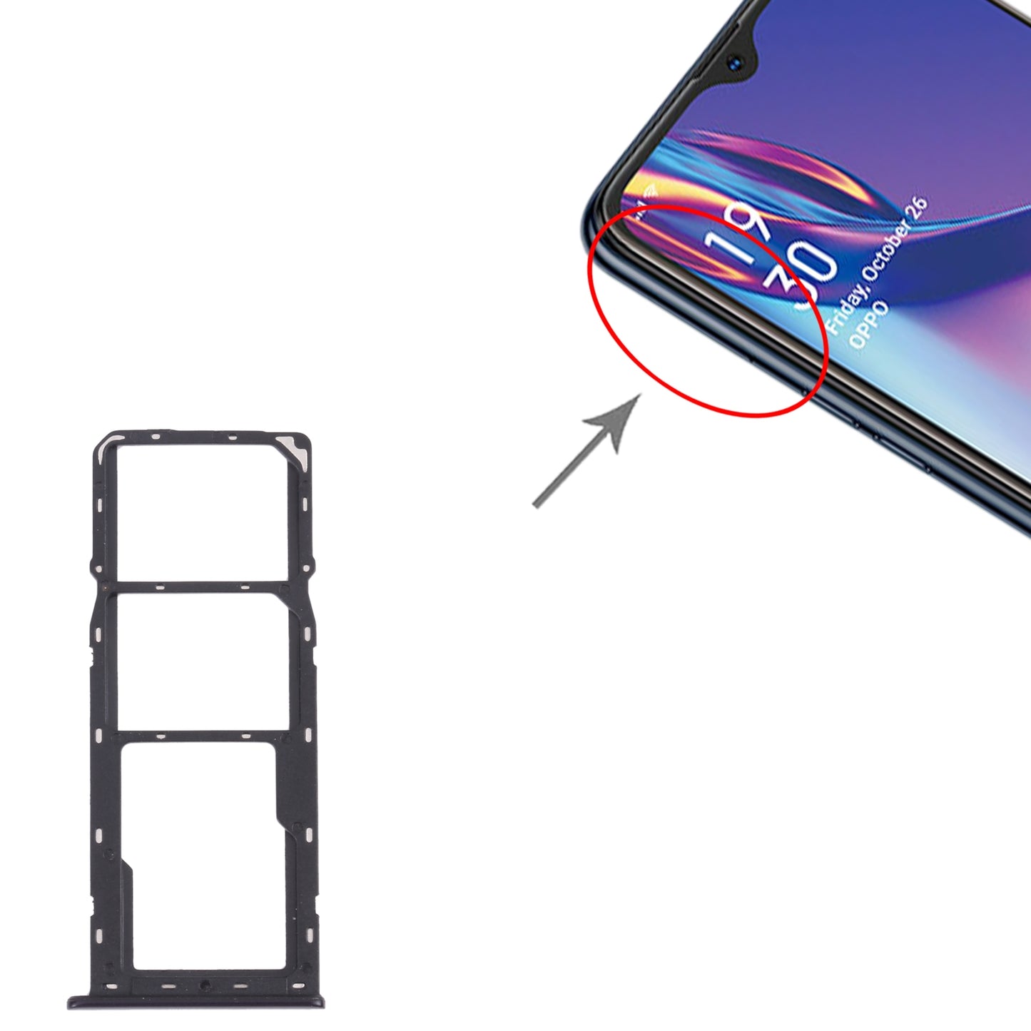 For OPPO A12 CPH2083, CPH2077  SIM Card Tray + SIM Card Tray + Micro SD Card Tray (Black)