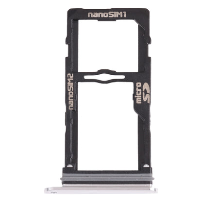 Nano SIM Card Tray + Nano SIM Card Tray / Micro SD Card Tray for LG G8S ThinQ LMG810, LM-G810, LMG810EAW (Silver)