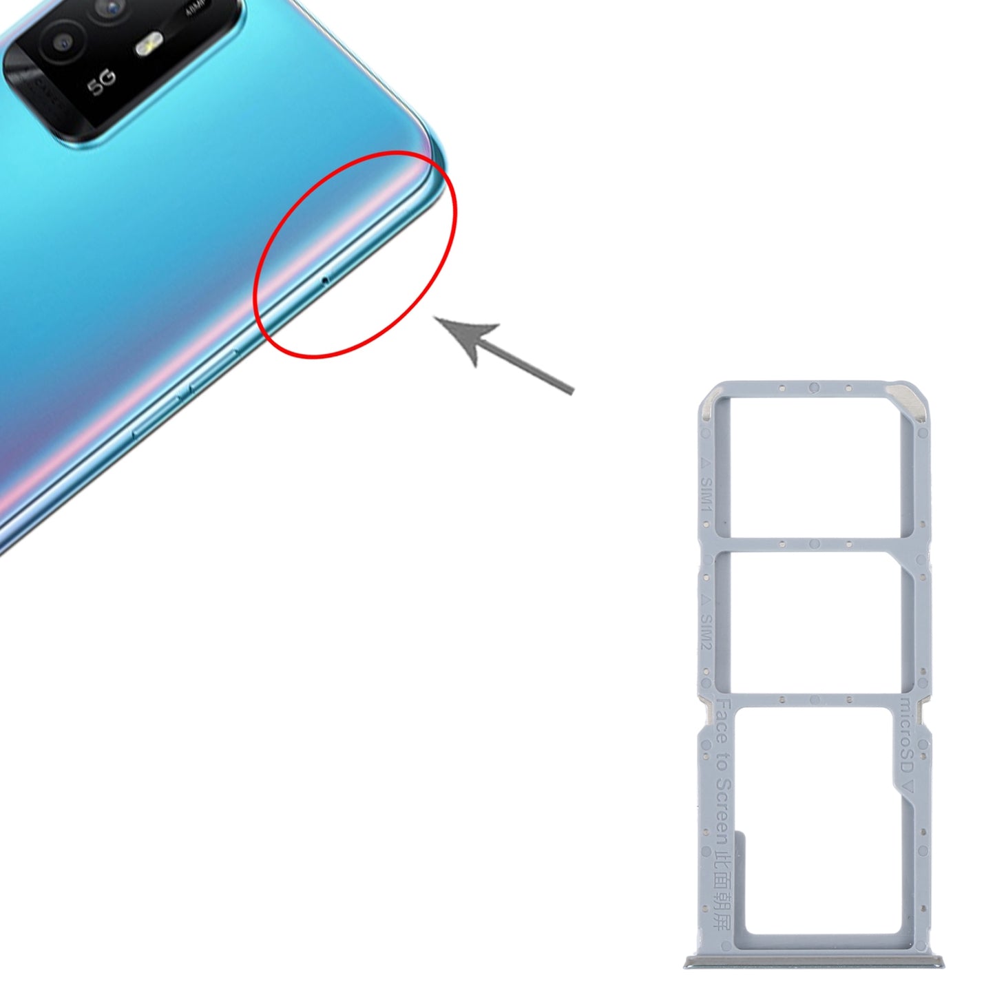 For OPPO A95 4G/Reno6 Lite SIM Card Tray + SIM Card Tray + Micro SD Card Tray (Silver)