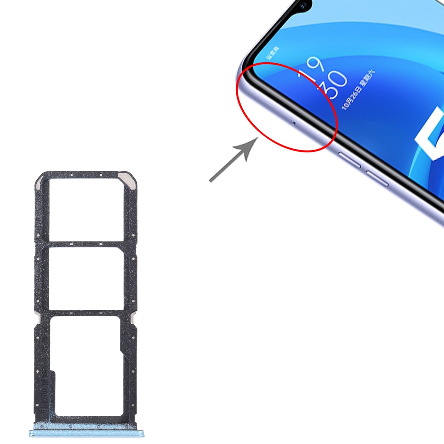 For OPPO A56 5G SIM Card Tray + SIM Card Tray + Micro SD Card Tray (Blue)