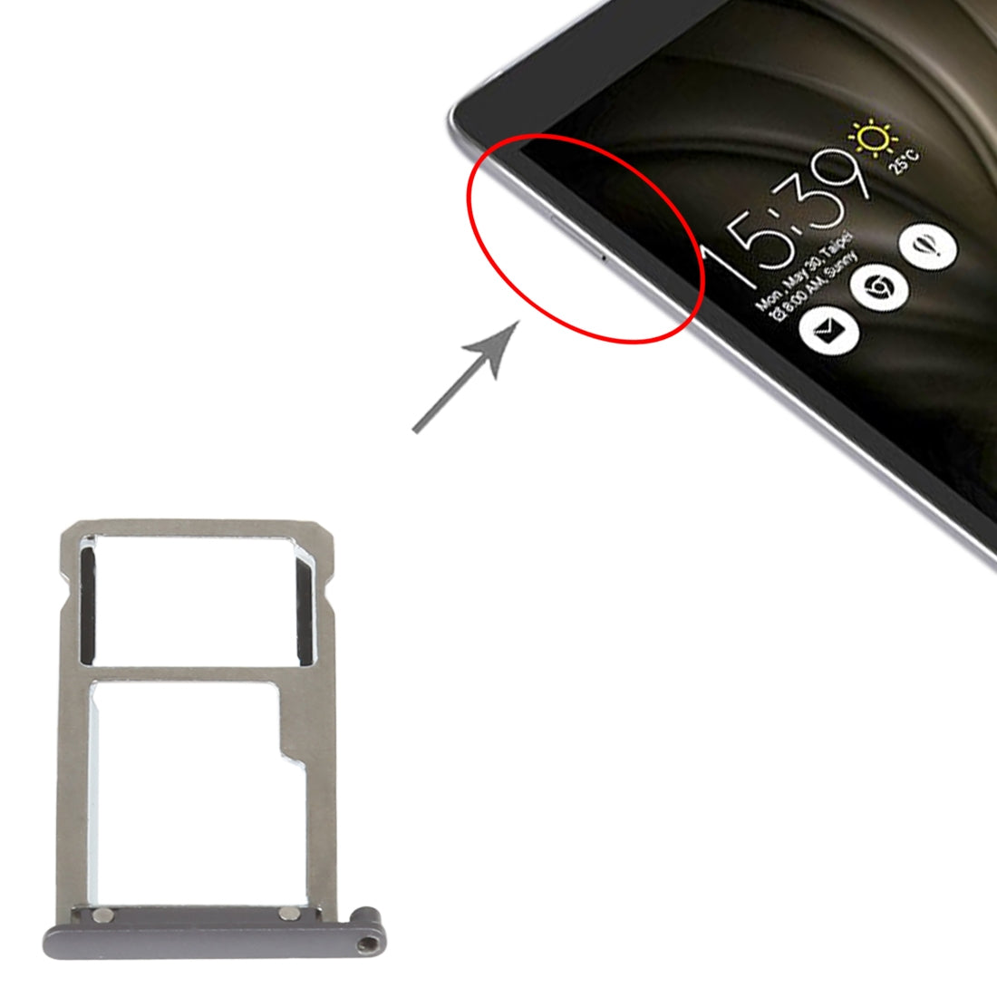 For Asus ZenPad 3S 10 Z500KL P001 Original SIM Card Tray + Micro SD Card Tray(Grey)