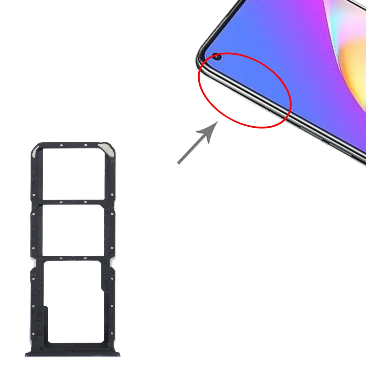 For OPPO Reno5 Lite / Reno5 F / A94 4G SIM Card Tray + SIM Card Tray + Micro SD Card Tray (Black)
