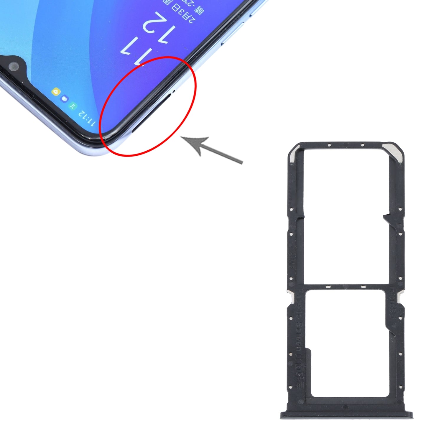 For OPPO A55 5G / A53S 5G SIM Card Tray + SIM Card Tray + Micro SD Card Tray (Black)