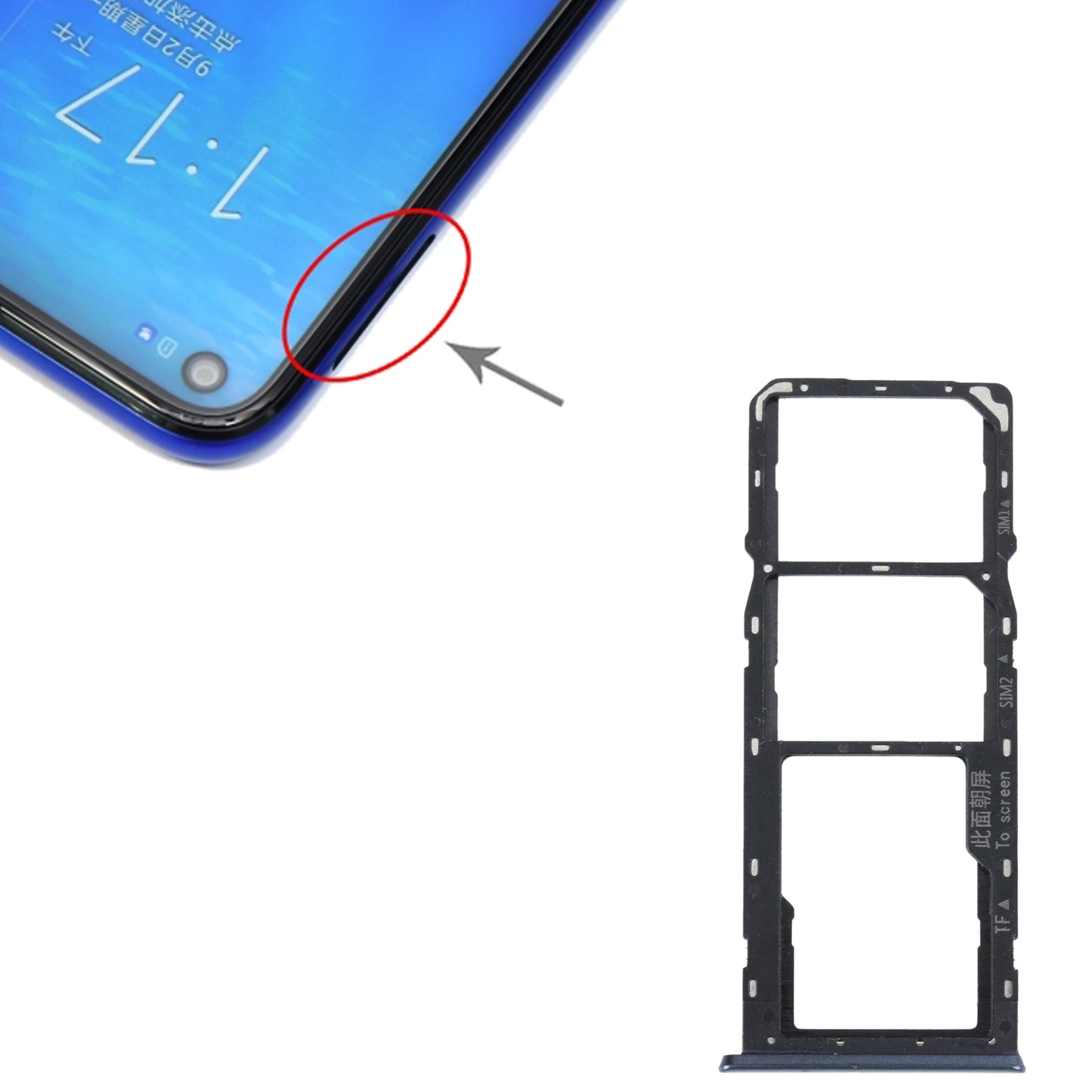 For OPPO A16K SIM Card Tray + SIM Card Tray + Micro SD Card Tray (Black)