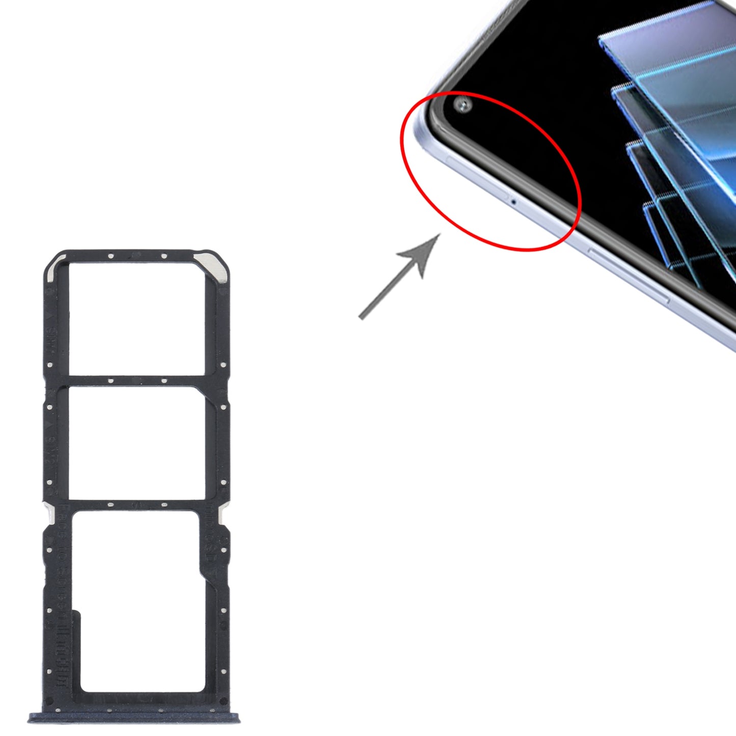 For OPPO K9x SIM Card Tray + SIM Card Tray + Micro SD Card Tray (Black)