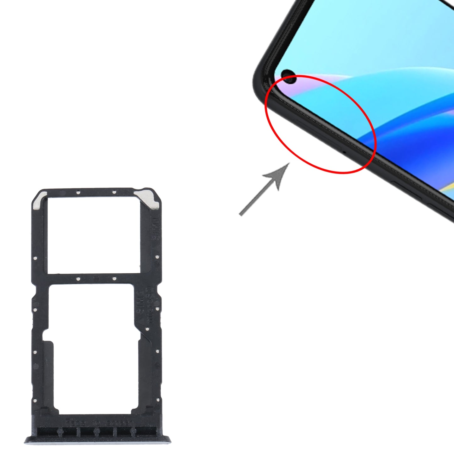 For OPPO A96 4G SIM Card Tray + SIM / Micro SD Card Tray (Black)
