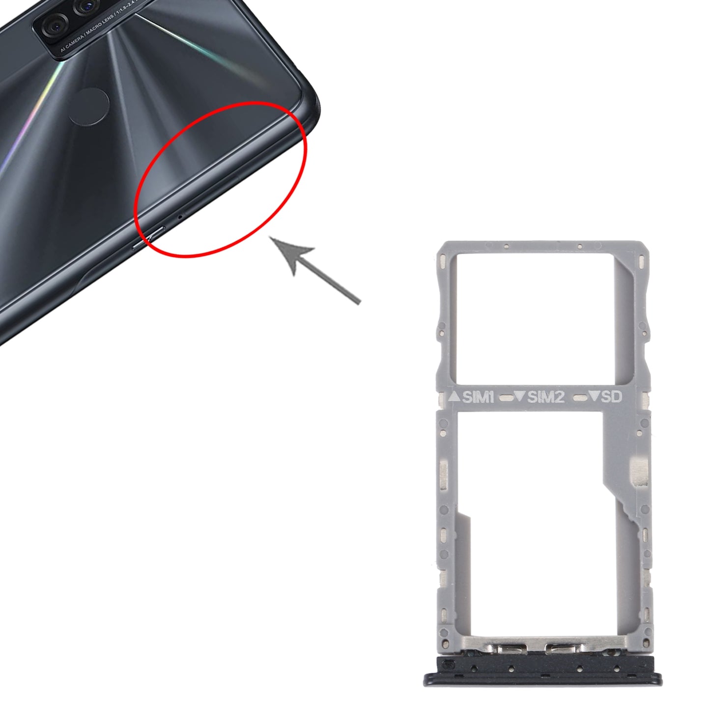 For TCL 20 SE Original SIM Card Tray + SIM / Micro SD Card Tray(Black)