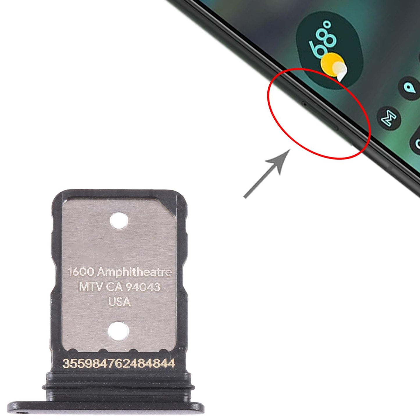 For Google Pixel 6A Original SIM Card Tray with SIM Pin (Black)