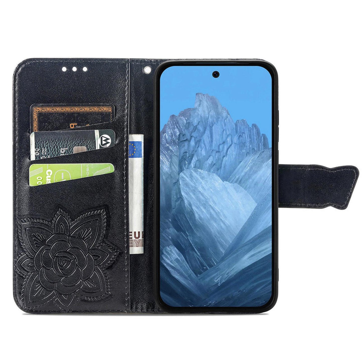 For Google Pixel 11 Pro XL Butterfly Love Flower Embossed Leather Phone Case(Black)