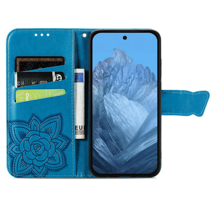 For Google Pixel 11 Pro XL Butterfly Love Flower Embossed Leather Phone Case(Blue)