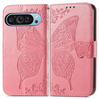 For Google Pixel 11 Pro XL Butterfly Love Flower Embossed Leather Phone Case(Pink)