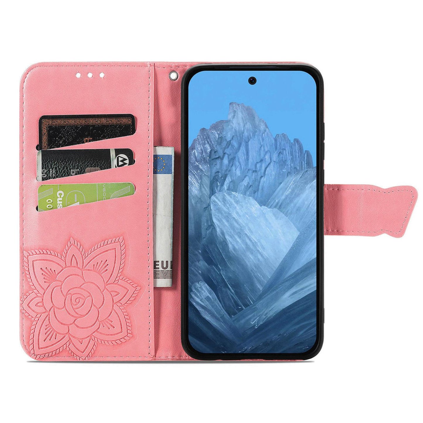 For Google Pixel 11 Pro XL Butterfly Love Flower Embossed Leather Phone Case(Pink)