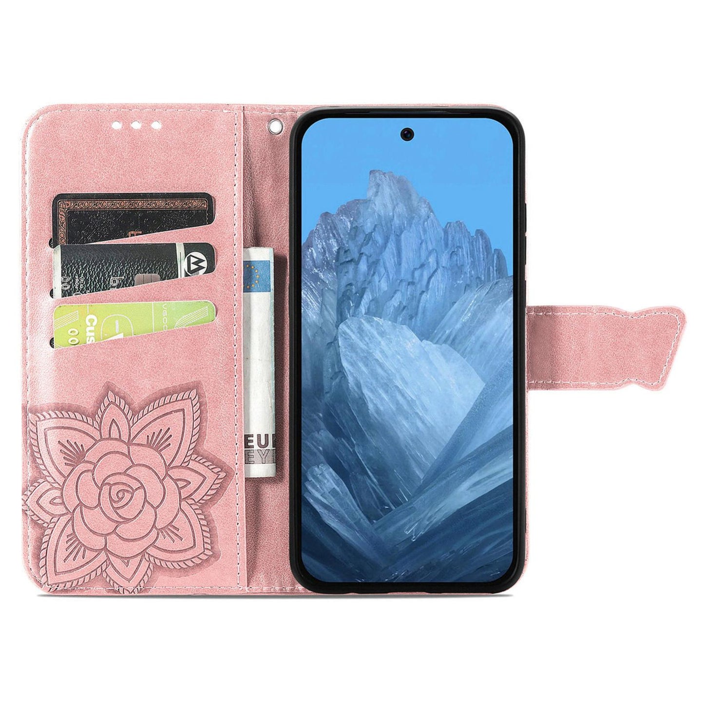 For Google Pixel 11 Pro XL Butterfly Love Flower Embossed Leather Phone Case(Rose Gold)