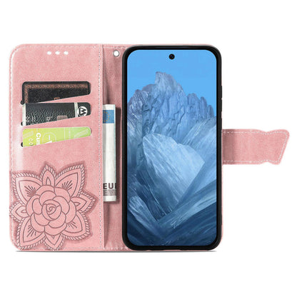 For Google Pixel 11 Pro XL Butterfly Love Flower Embossed Leather Phone Case(Rose Gold)