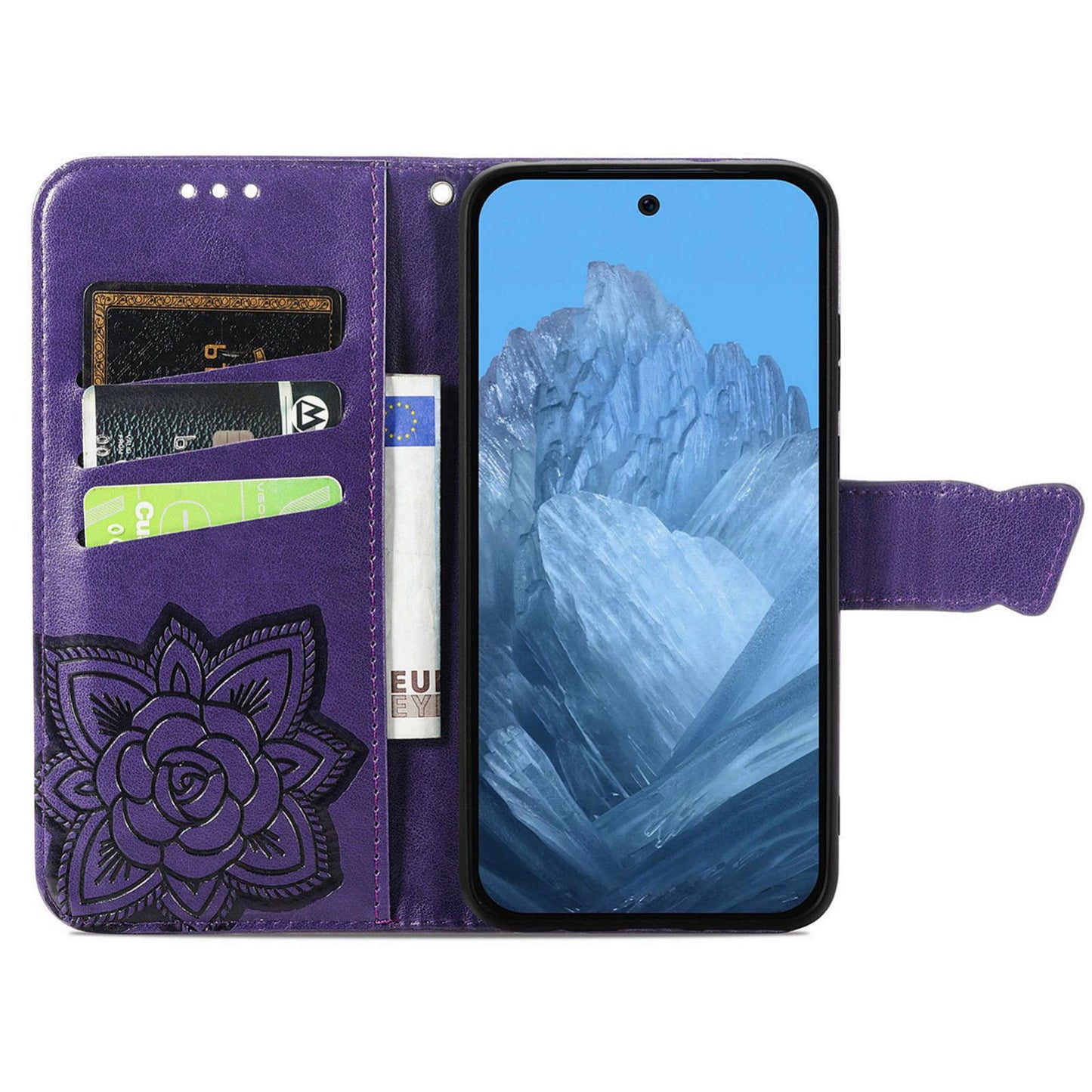 For Google Pixel 11 Pro XL Butterfly Love Flower Embossed Leather Phone Case(Dark Purple)