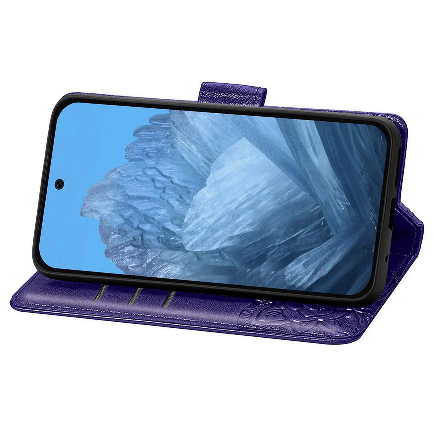 For Google Pixel 11 Pro XL Butterfly Love Flower Embossed Leather Phone Case(Dark Purple)