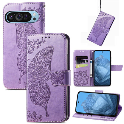 For Google Pixel 11 Pro XL Butterfly Love Flower Embossed Leather Phone Case(Light Purple)
