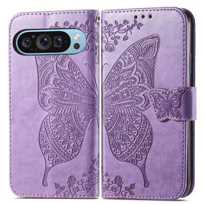 For Google Pixel 11 Pro XL Butterfly Love Flower Embossed Leather Phone Case(Light Purple)