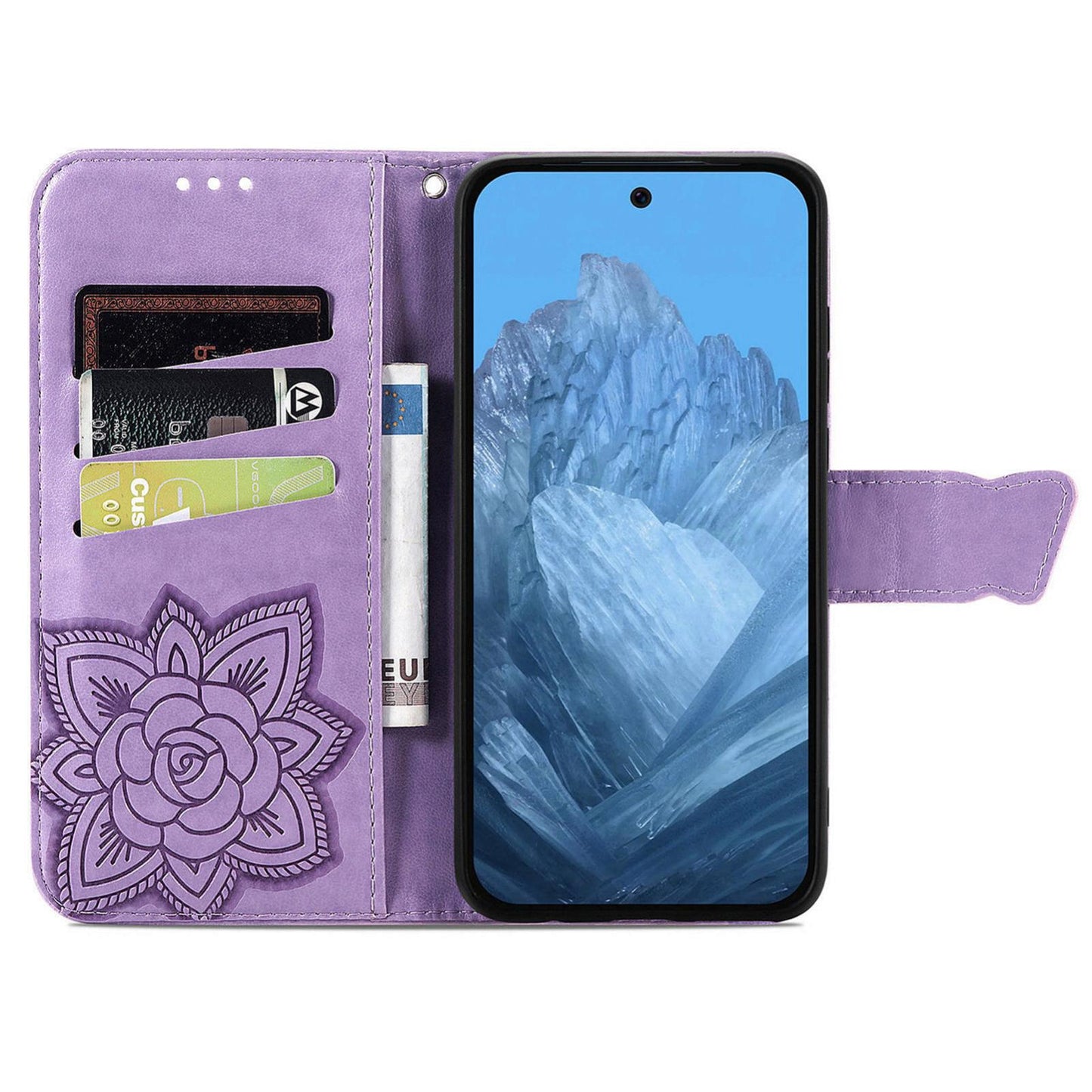 For Google Pixel 11 Pro XL Butterfly Love Flower Embossed Leather Phone Case(Light Purple)