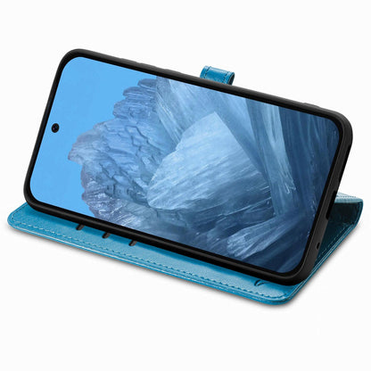 For Google Pixel 11 Pro XL Cat and Dog Embossed Leather Phone Case(Blue)