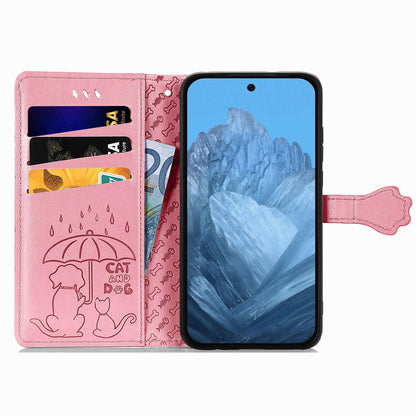 For Google Pixel 11 Pro XL Cat and Dog Embossed Leather Phone Case(Pink)