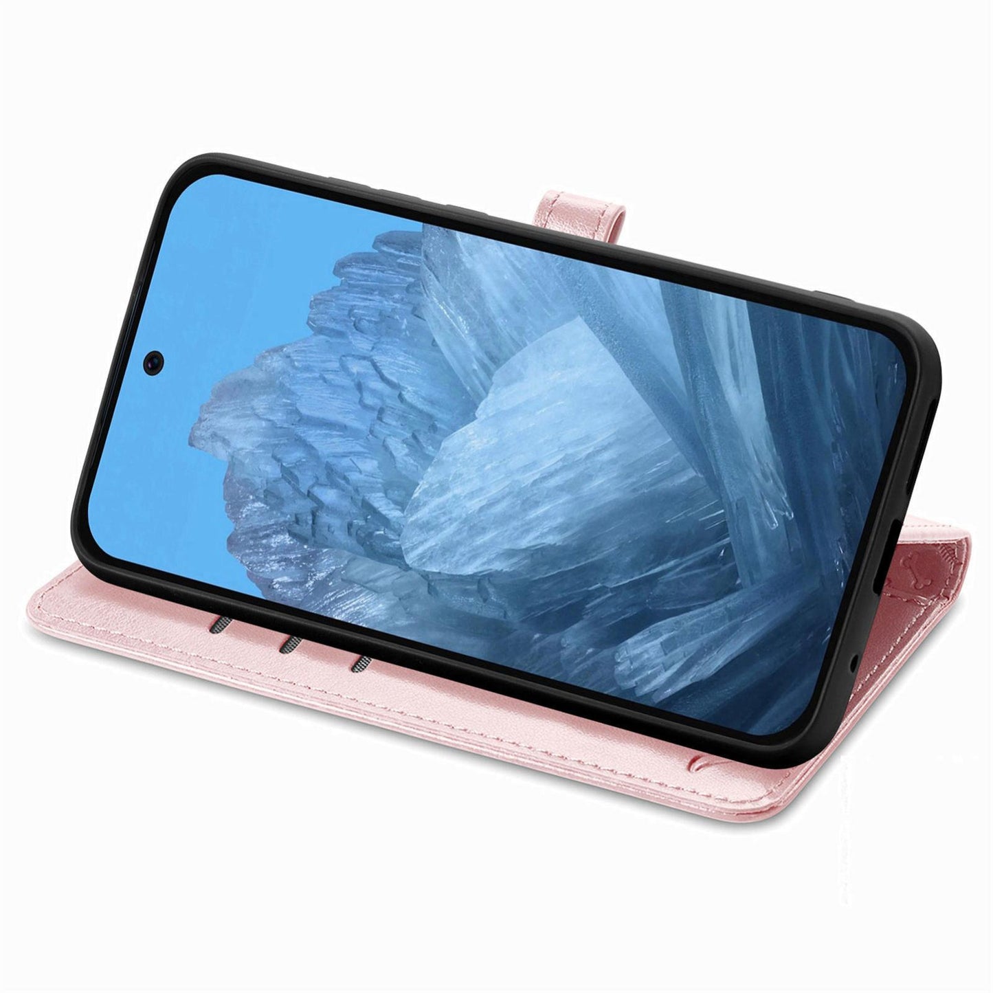 For Google Pixel 11 Pro XL Cat and Dog Embossed Leather Phone Case(Rose Gold)