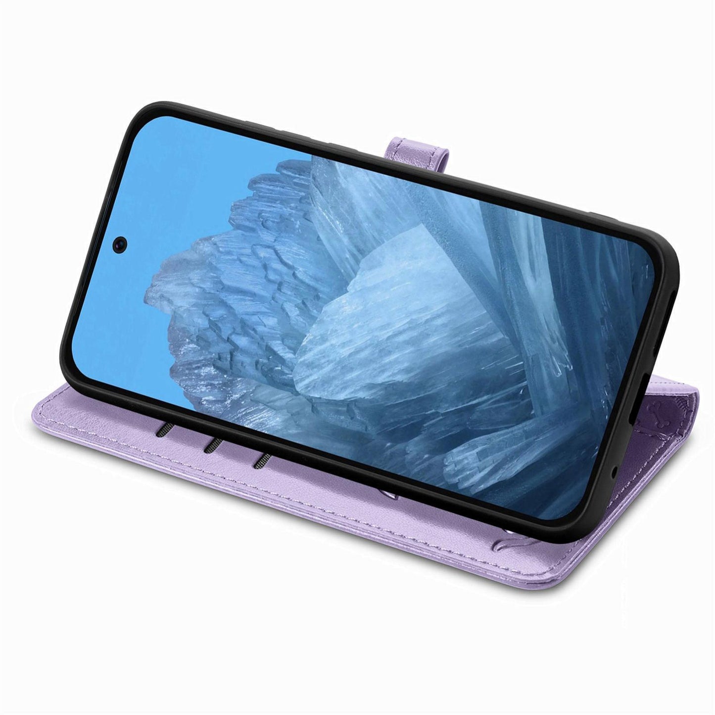 For Google Pixel 11 Pro XL Cat and Dog Embossed Leather Phone Case(Purple)