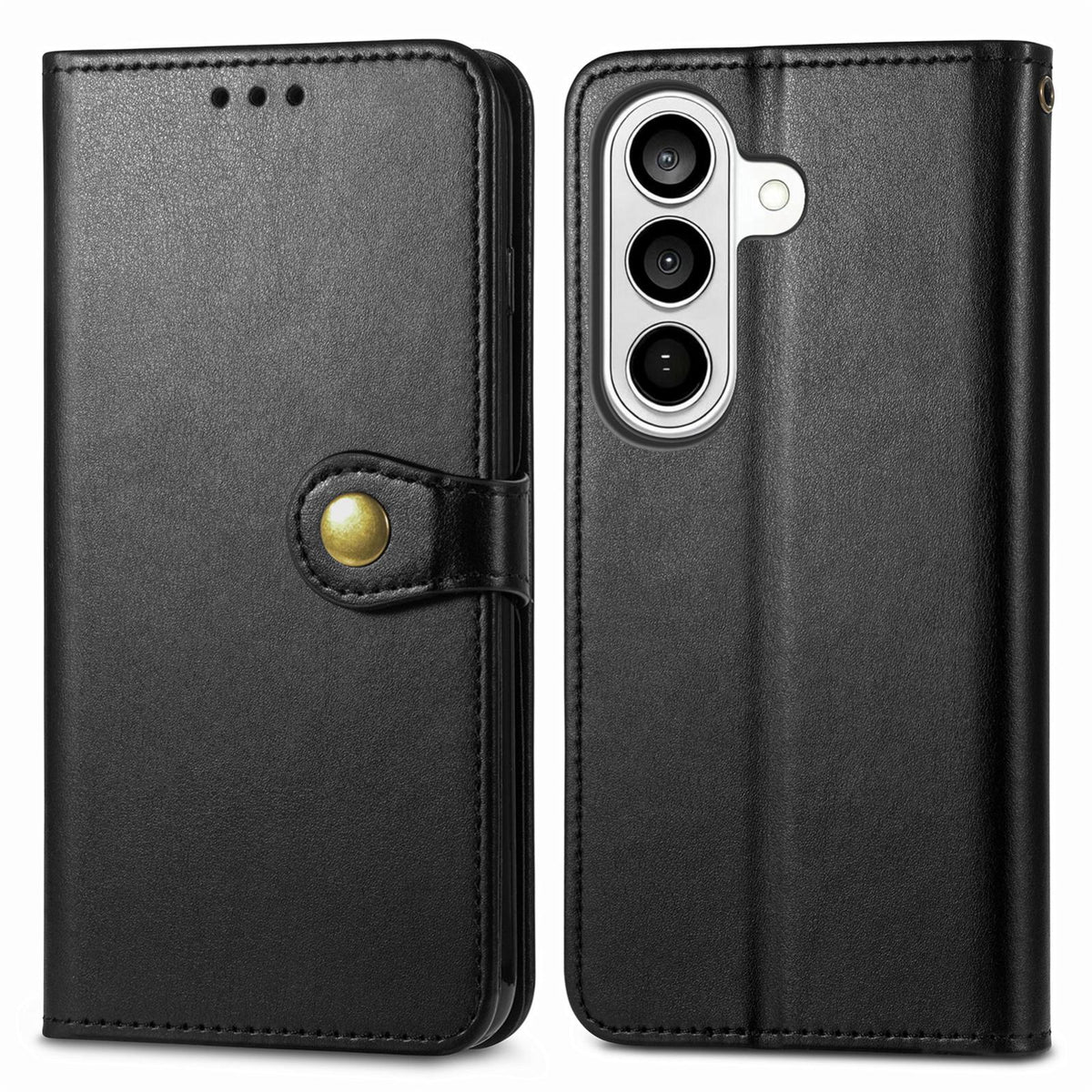 For Galaxy S26 FE 5G Retro Solid Color Buckle Leather Phone Case - Black - SYA002206414A