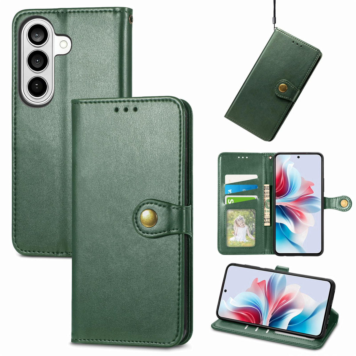 For Galaxy S26 FE 5G Retro Solid Color Buckle Leather Phone Case - Green - SYA002206414B