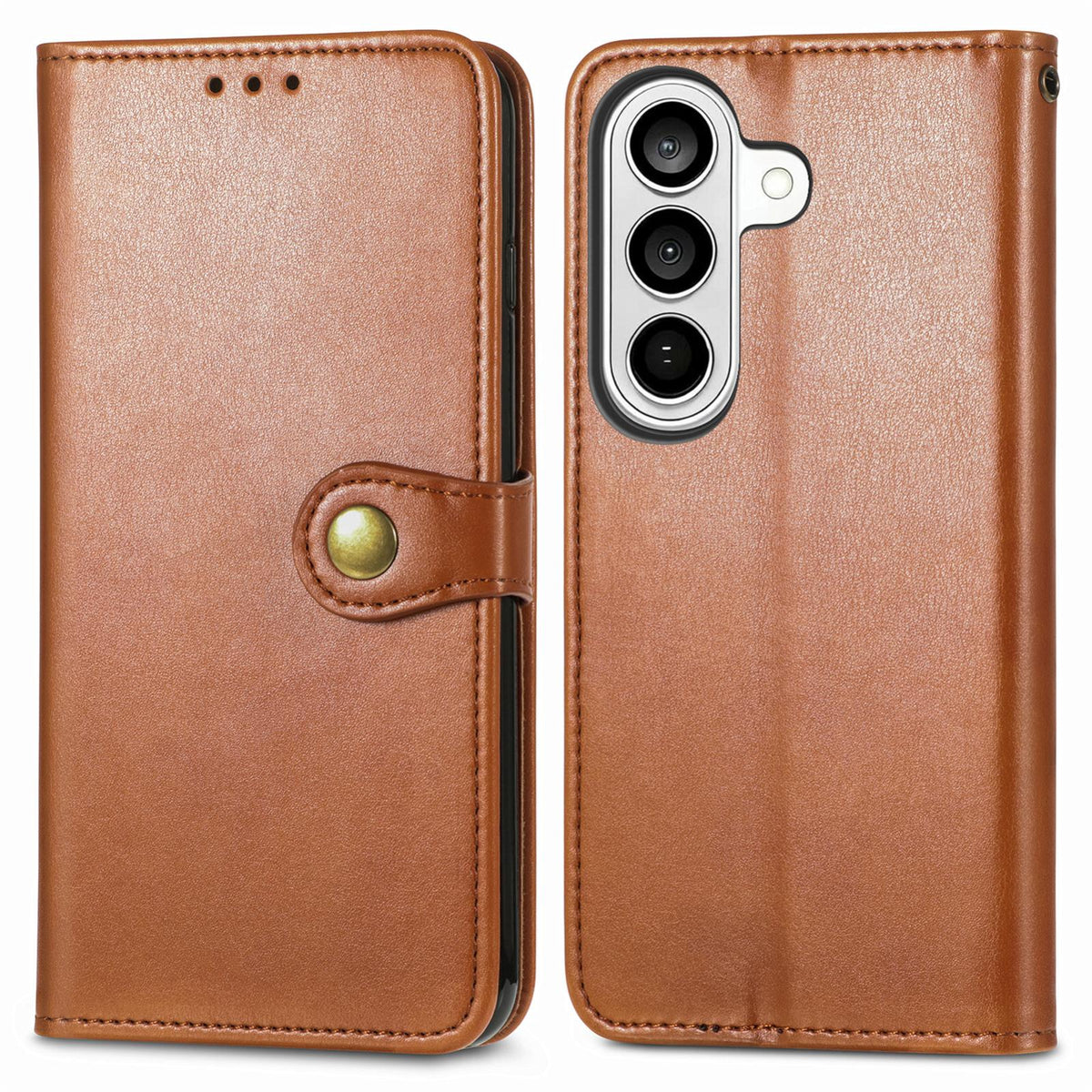 For Galaxy S26 FE 5G Retro Solid Color Buckle Leather Phone Case - Brown - SYA002206414C