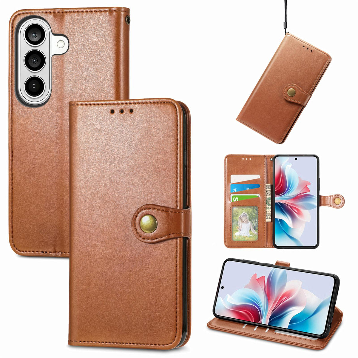 For Galaxy S26 FE 5G Retro Solid Color Buckle Leather Phone Case - Brown - SYA002206414C