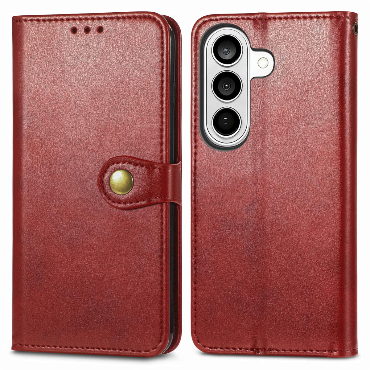 For Galaxy S26 FE 5G Retro Solid Color Buckle Leather Phone Case - Red - SYA002206414D