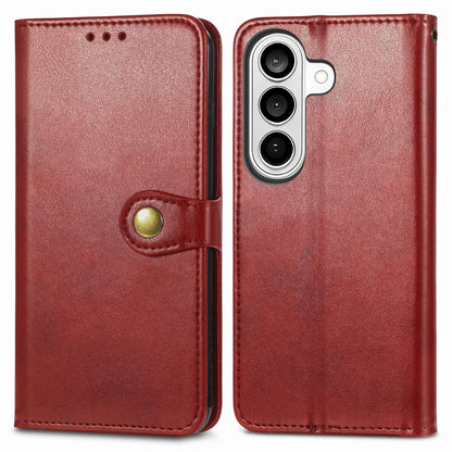 For Galaxy S26 FE 5G Retro Solid Color Buckle Leather Phone Case - Red - SYA002206414D