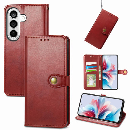 For Galaxy S26 FE 5G Retro Solid Color Buckle Leather Phone Case - Red - SYA002206414D