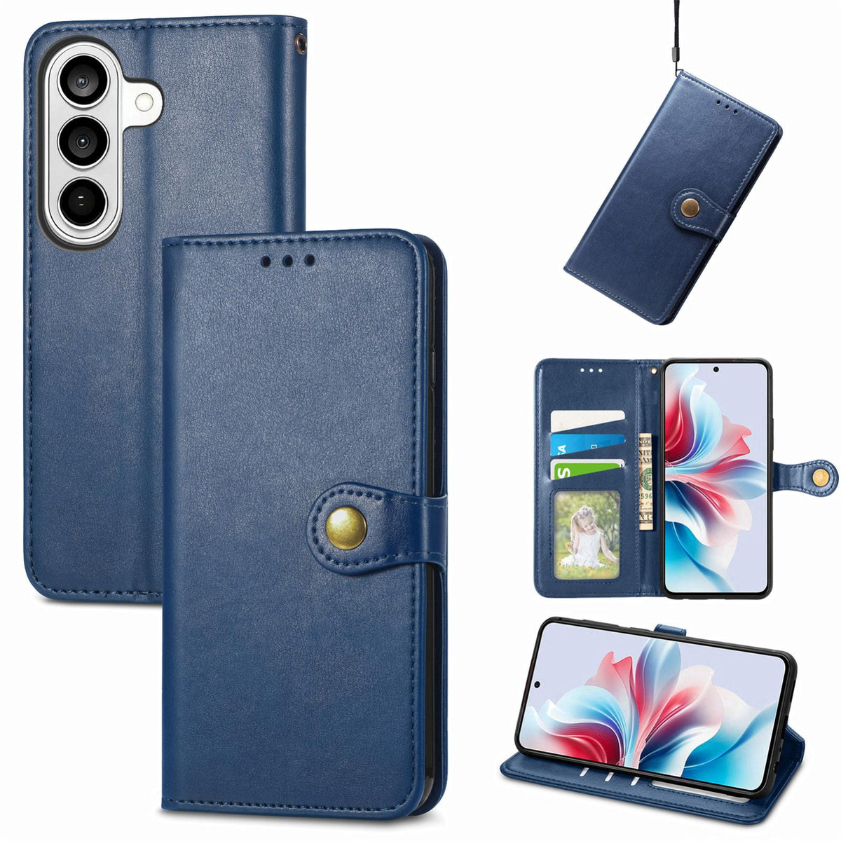 For Galaxy S26 FE 5G Retro Solid Color Buckle Leather Phone Case - Blue - SYA002206414E
