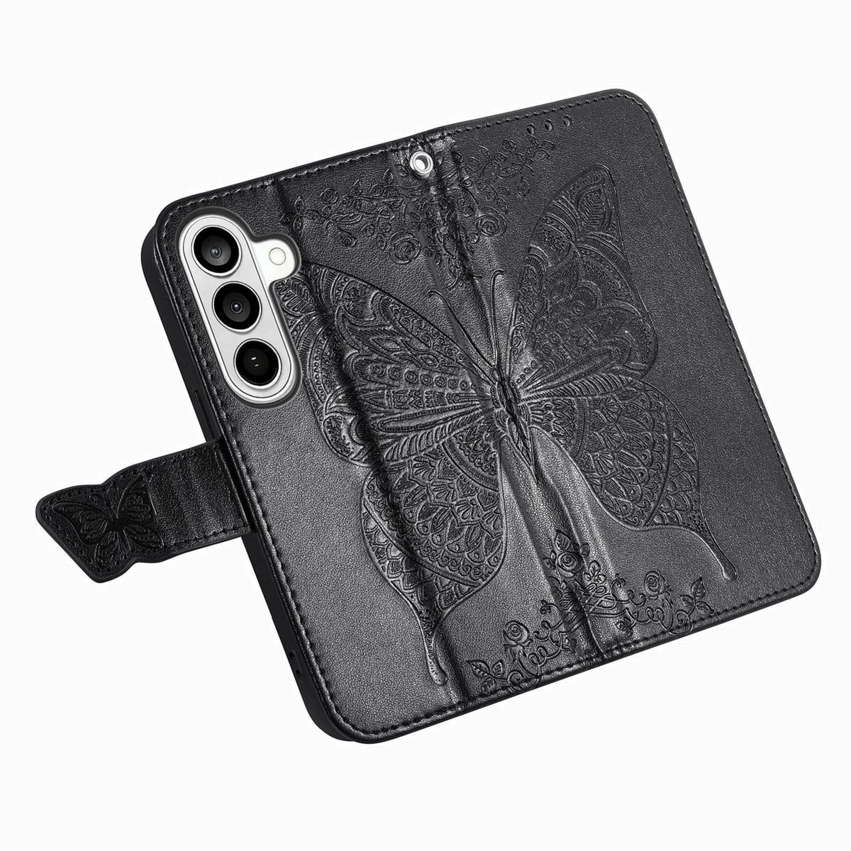 For Galaxy S26 FE 5G Butterfly Love Flower Embossed Leather Phone Case - Black - SYA002212503A