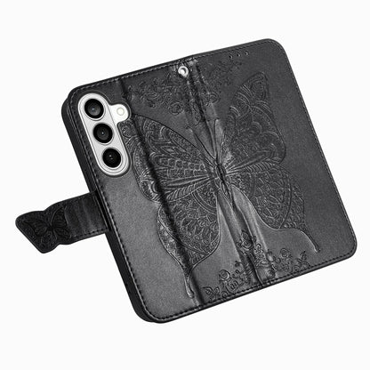 For Galaxy S26 FE 5G Butterfly Love Flower Embossed Leather Phone Case - Black - SYA002212503A